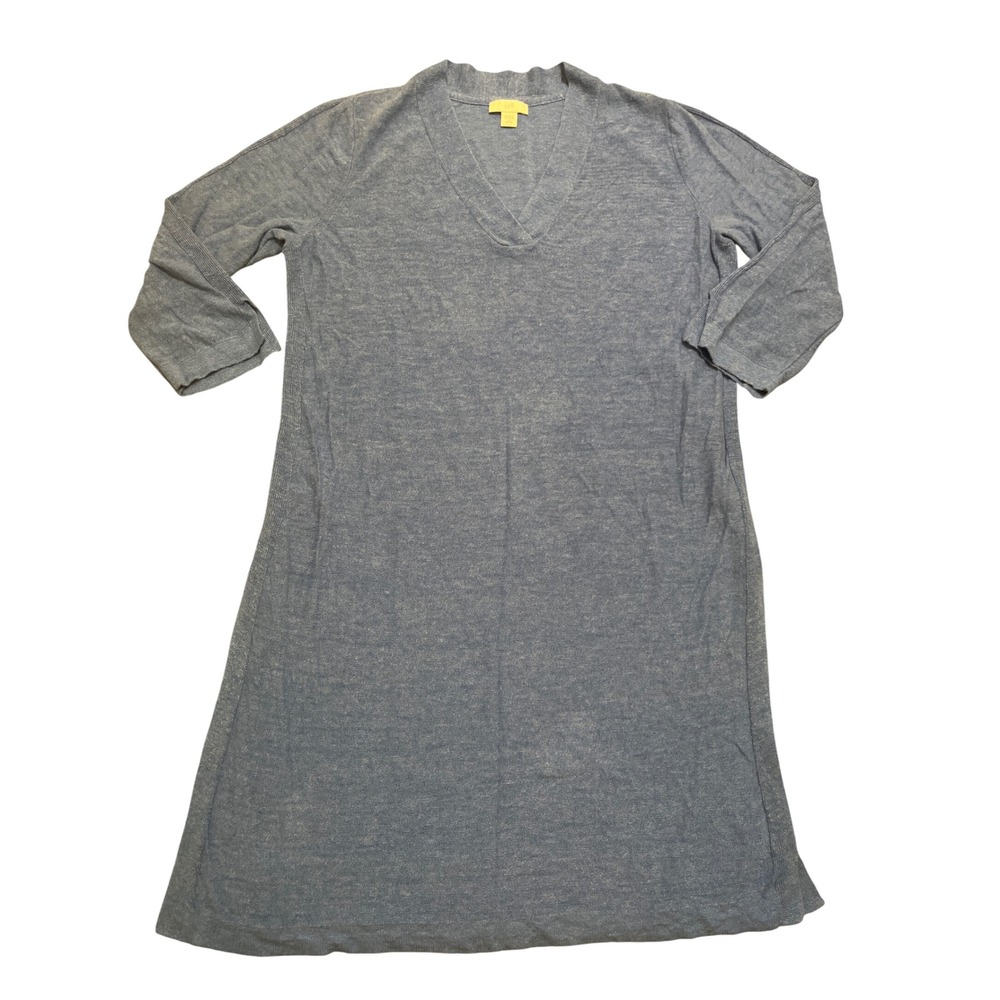 J.Jill Petite Small‎ Blue Linen Blend V-Neck 3/4 Sleeve Knit Dress